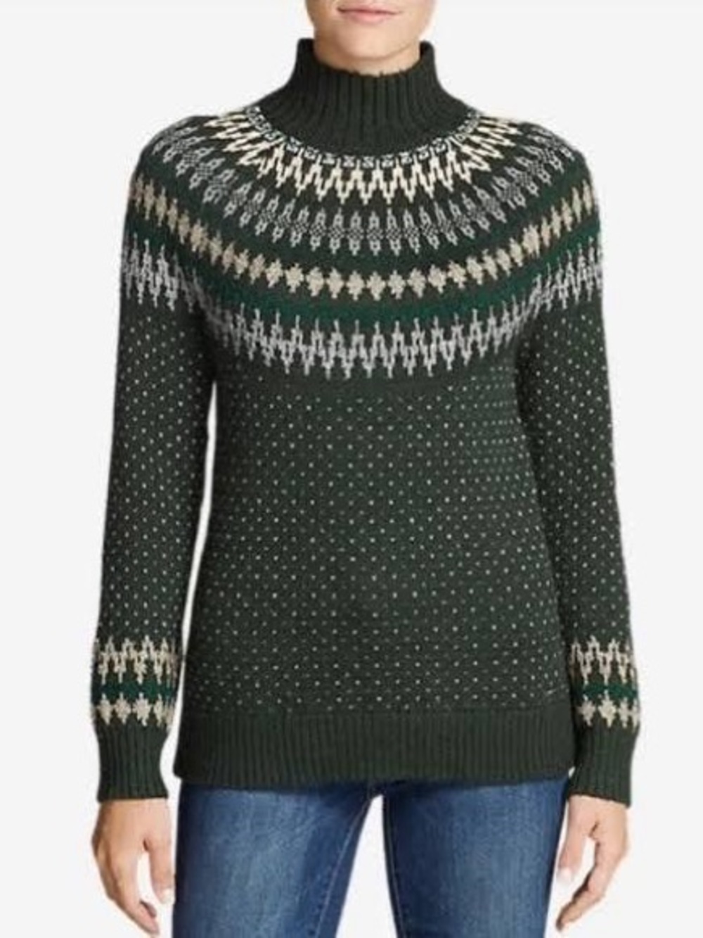 Eddie Bauer | Fair Isle Nordic mock turtleneck sweater Women’s size L juniper